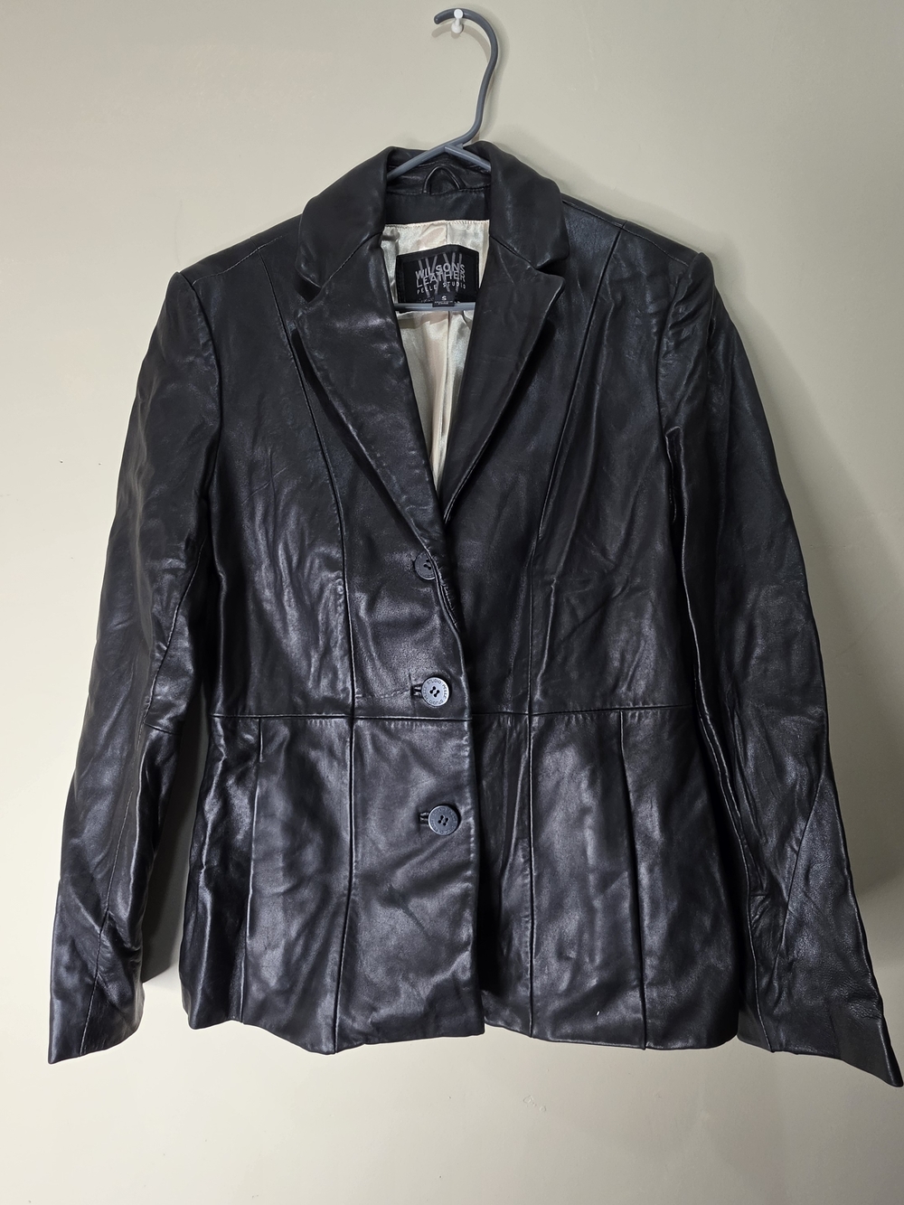 Wilsons Leather Black Blazer Jacket Womens Small Genuine Leather Fair